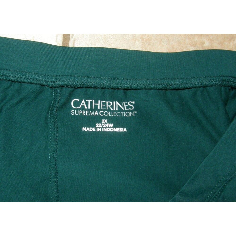 CATHERINES Green Plus Sz 22/24 Pull On Soft Stretchy Cotton Pants Side Pockets - Picture 2 of 3